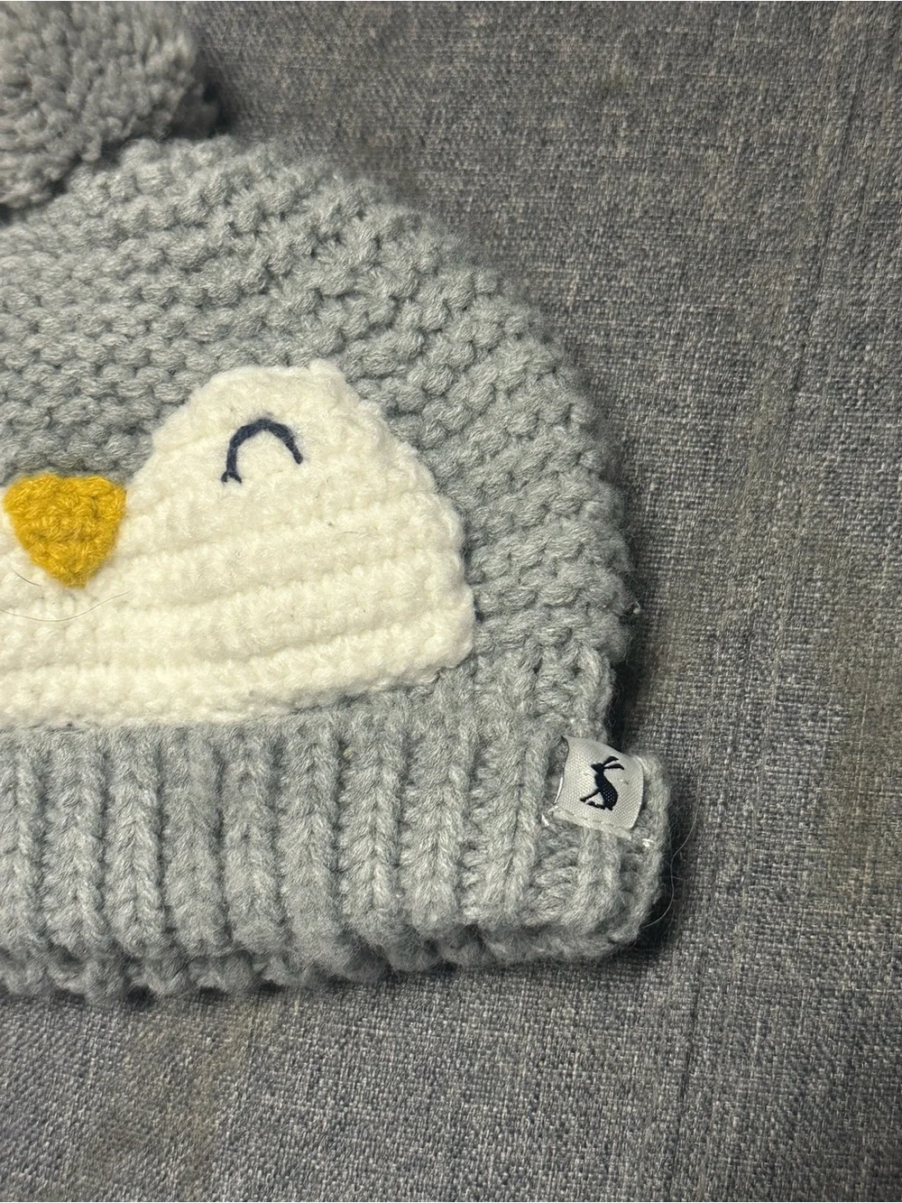 Joules Gray and White Chummy Penguin Pom Pom Beanie
